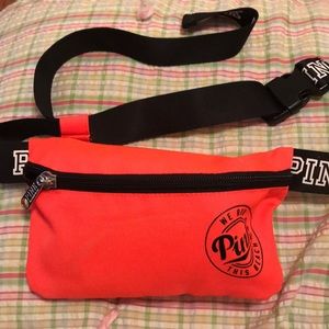 VS pink fanny pack and koozie